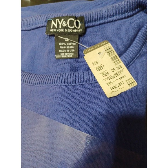 Vintage NY&CO Women's XL Tunic Sweater Stripe Blue Round Neck Side Vents NEW - Picture 3 of 8